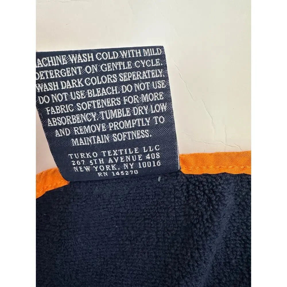 Brooks Brothers Navy Orange Contrast Piping Hand Towel Embroidered Logo 2 PCS